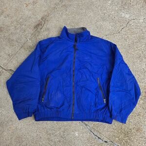 Vtg 90s EDDIE BAUER Tonal Logo Plain Outdoors Fleece Lined Zip Up Jacket Blue L